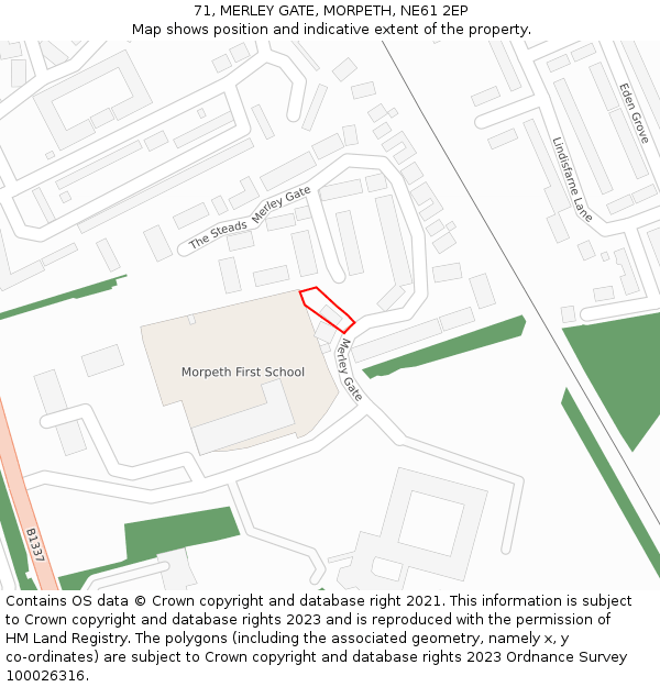 71, MERLEY GATE, MORPETH, NE61 2EP: Location map and indicative extent of plot