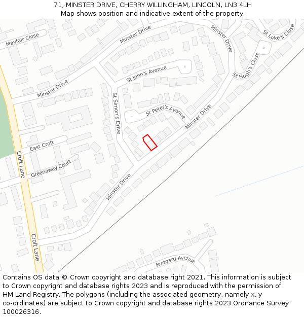 71, MINSTER DRIVE, CHERRY WILLINGHAM, LINCOLN, LN3 4LH: Location map and indicative extent of plot