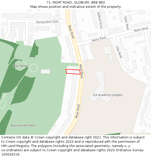 71, MOAT ROAD, OLDBURY, B68 8ED: Location map and indicative extent of plot