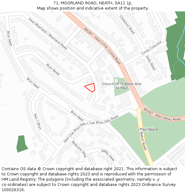 71, MOORLAND ROAD, NEATH, SA11 1JL: Location map and indicative extent of plot