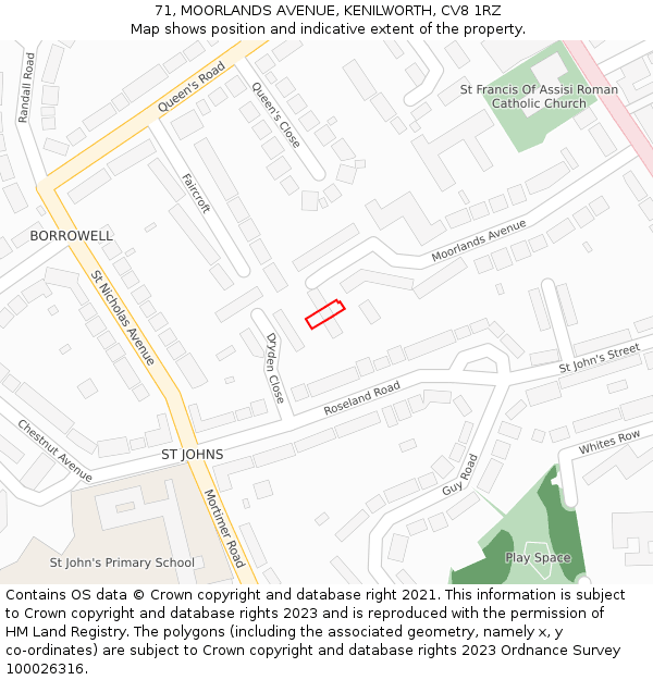 71, MOORLANDS AVENUE, KENILWORTH, CV8 1RZ: Location map and indicative extent of plot