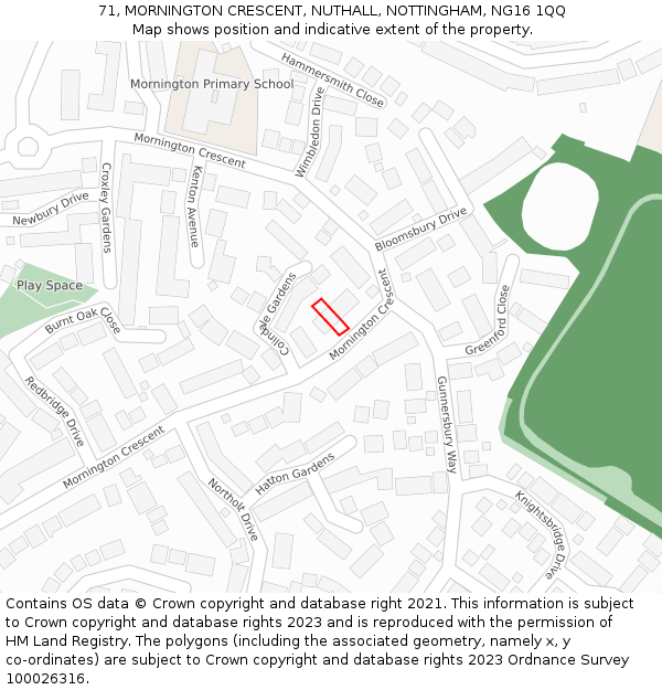 71, MORNINGTON CRESCENT, NUTHALL, NOTTINGHAM, NG16 1QQ: Location map and indicative extent of plot