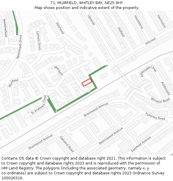 71, MUIRFIELD, WHITLEY BAY, NE25 9HY: Location map and indicative extent of plot