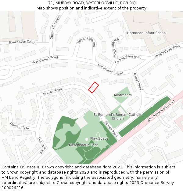 71, MURRAY ROAD, WATERLOOVILLE, PO8 9JQ: Location map and indicative extent of plot