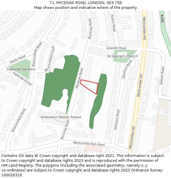 71, MYCENAE ROAD, LONDON, SE3 7SE: Location map and indicative extent of plot