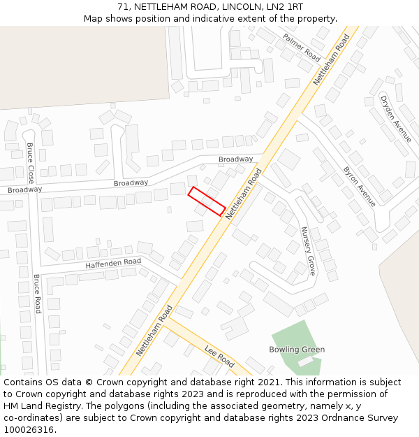 71, NETTLEHAM ROAD, LINCOLN, LN2 1RT: Location map and indicative extent of plot