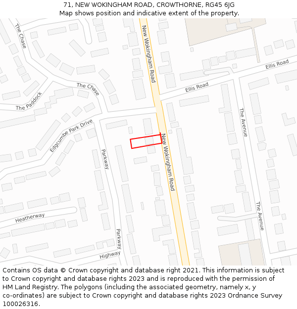 71, NEW WOKINGHAM ROAD, CROWTHORNE, RG45 6JG: Location map and indicative extent of plot