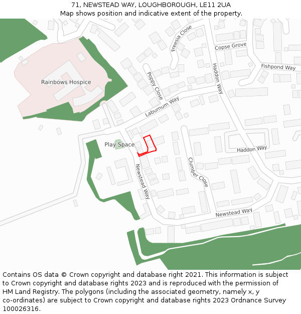 71, NEWSTEAD WAY, LOUGHBOROUGH, LE11 2UA: Location map and indicative extent of plot