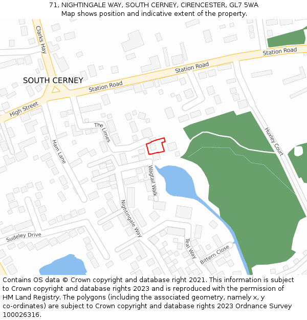 71, NIGHTINGALE WAY, SOUTH CERNEY, CIRENCESTER, GL7 5WA: Location map and indicative extent of plot