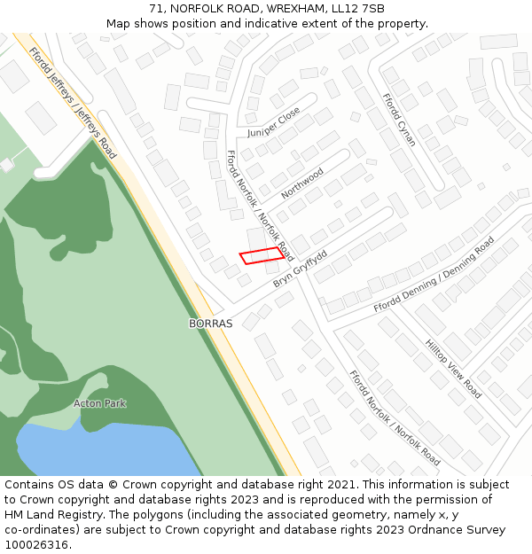 71, NORFOLK ROAD, WREXHAM, LL12 7SB: Location map and indicative extent of plot