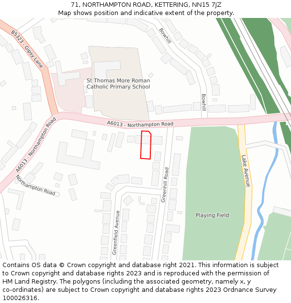 71, NORTHAMPTON ROAD, KETTERING, NN15 7JZ: Location map and indicative extent of plot