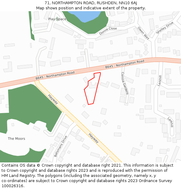 71, NORTHAMPTON ROAD, RUSHDEN, NN10 6AJ: Location map and indicative extent of plot