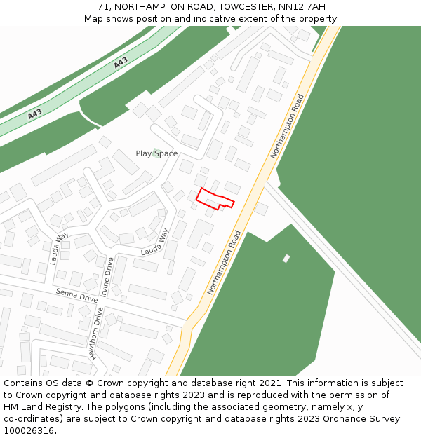 71, NORTHAMPTON ROAD, TOWCESTER, NN12 7AH: Location map and indicative extent of plot