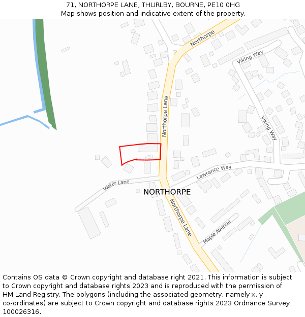 71, NORTHORPE LANE, THURLBY, BOURNE, PE10 0HG: Location map and indicative extent of plot