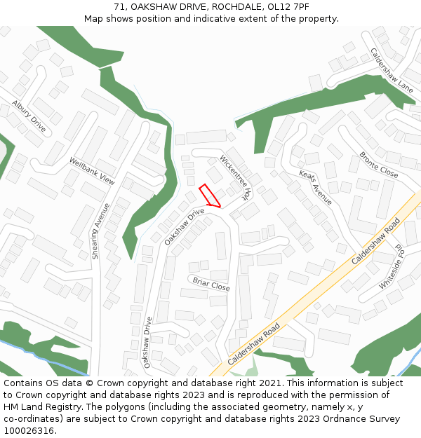 71, OAKSHAW DRIVE, ROCHDALE, OL12 7PF: Location map and indicative extent of plot