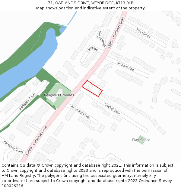 71, OATLANDS DRIVE, WEYBRIDGE, KT13 9LR: Location map and indicative extent of plot
