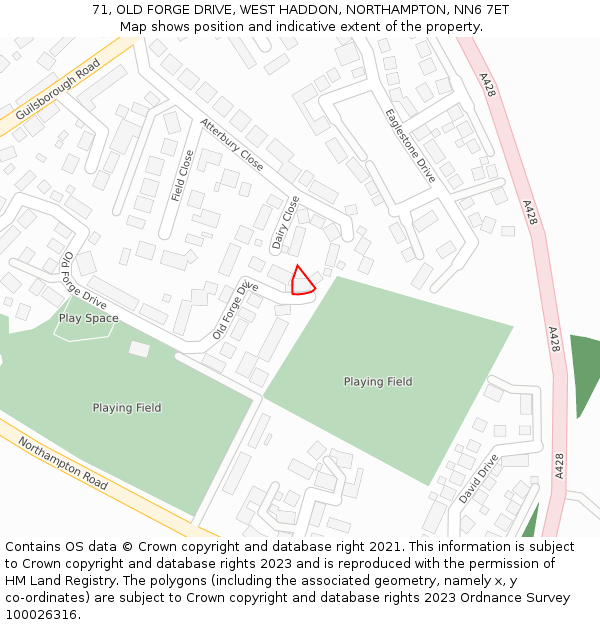 71, OLD FORGE DRIVE, WEST HADDON, NORTHAMPTON, NN6 7ET: Location map and indicative extent of plot