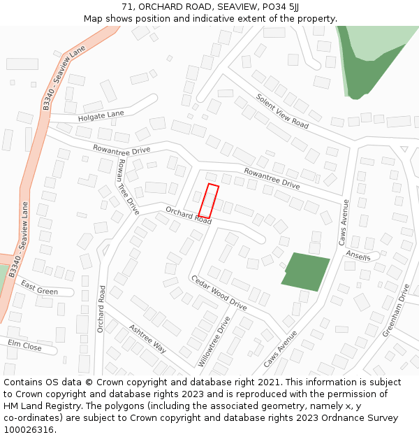 71, ORCHARD ROAD, SEAVIEW, PO34 5JJ: Location map and indicative extent of plot