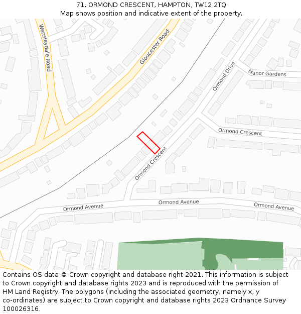 71, ORMOND CRESCENT, HAMPTON, TW12 2TQ: Location map and indicative extent of plot