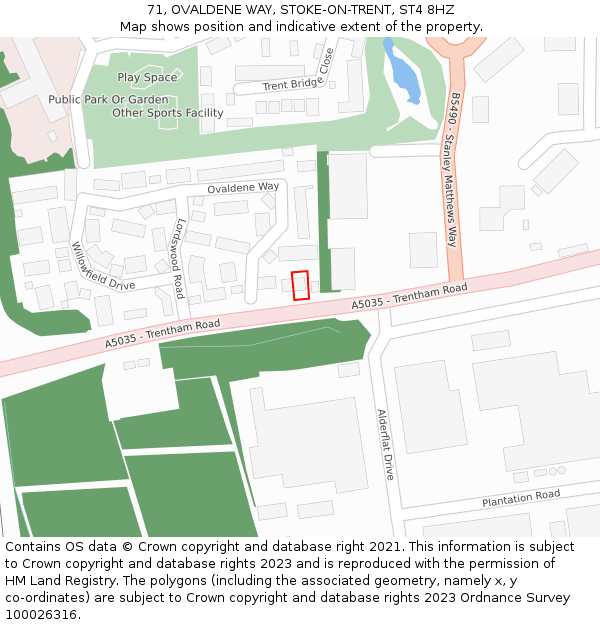 71, OVALDENE WAY, STOKE-ON-TRENT, ST4 8HZ: Location map and indicative extent of plot