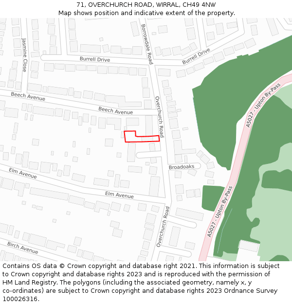 71, OVERCHURCH ROAD, WIRRAL, CH49 4NW: Location map and indicative extent of plot