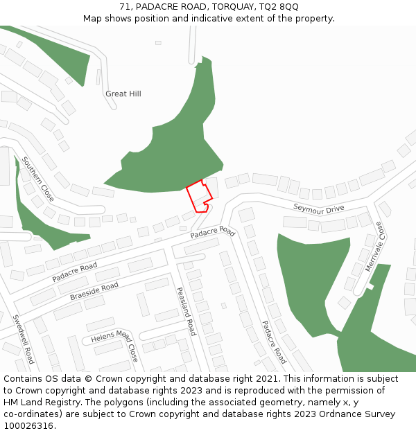 71, PADACRE ROAD, TORQUAY, TQ2 8QQ: Location map and indicative extent of plot