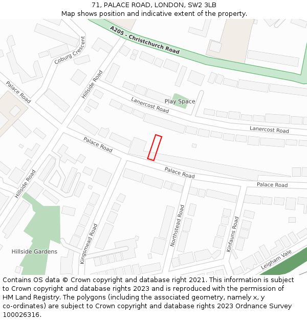 71, PALACE ROAD, LONDON, SW2 3LB: Location map and indicative extent of plot