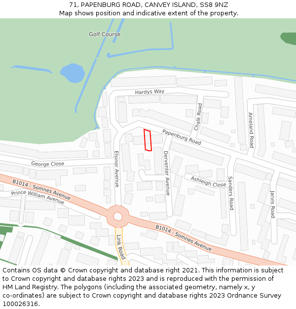 71, PAPENBURG ROAD, CANVEY ISLAND, SS8 9NZ: Location map and indicative extent of plot