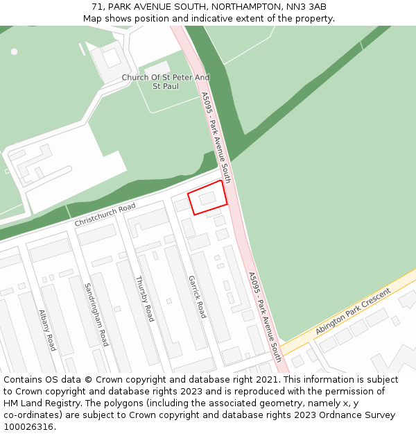 71, PARK AVENUE SOUTH, NORTHAMPTON, NN3 3AB: Location map and indicative extent of plot