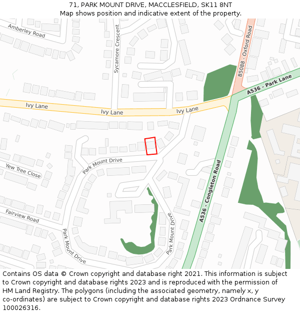 71, PARK MOUNT DRIVE, MACCLESFIELD, SK11 8NT: Location map and indicative extent of plot