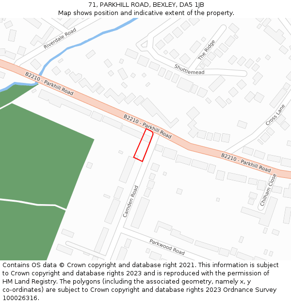 71, PARKHILL ROAD, BEXLEY, DA5 1JB: Location map and indicative extent of plot