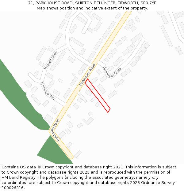 71, PARKHOUSE ROAD, SHIPTON BELLINGER, TIDWORTH, SP9 7YE: Location map and indicative extent of plot