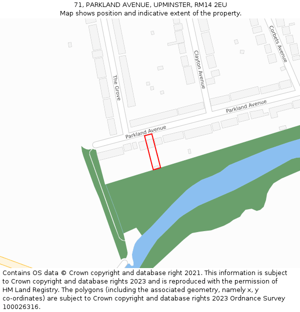 71, PARKLAND AVENUE, UPMINSTER, RM14 2EU: Location map and indicative extent of plot