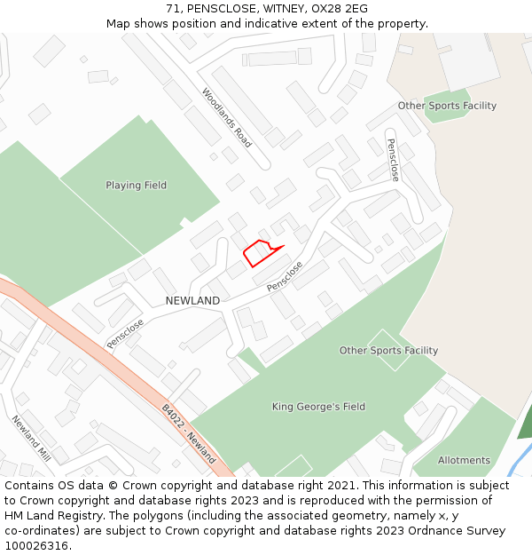 71, PENSCLOSE, WITNEY, OX28 2EG: Location map and indicative extent of plot