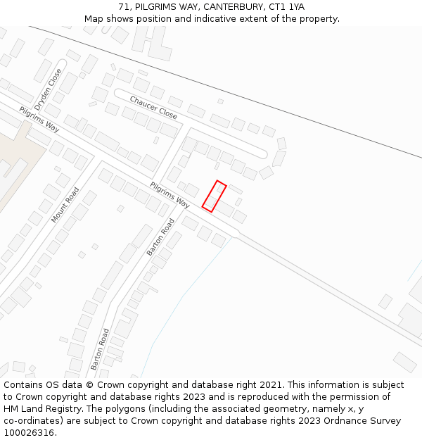 71, PILGRIMS WAY, CANTERBURY, CT1 1YA: Location map and indicative extent of plot