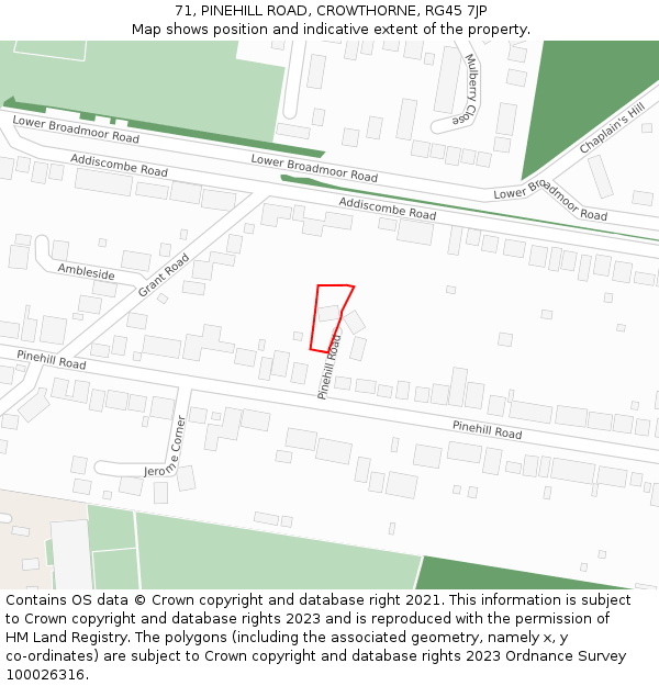 71, PINEHILL ROAD, CROWTHORNE, RG45 7JP: Location map and indicative extent of plot