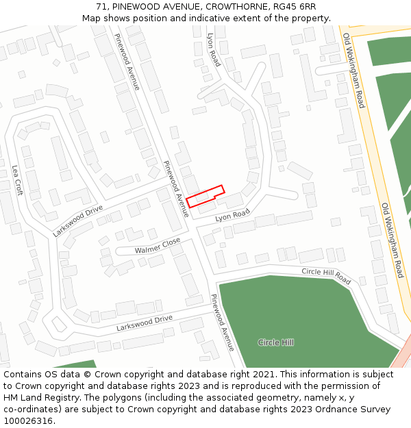 71, PINEWOOD AVENUE, CROWTHORNE, RG45 6RR: Location map and indicative extent of plot