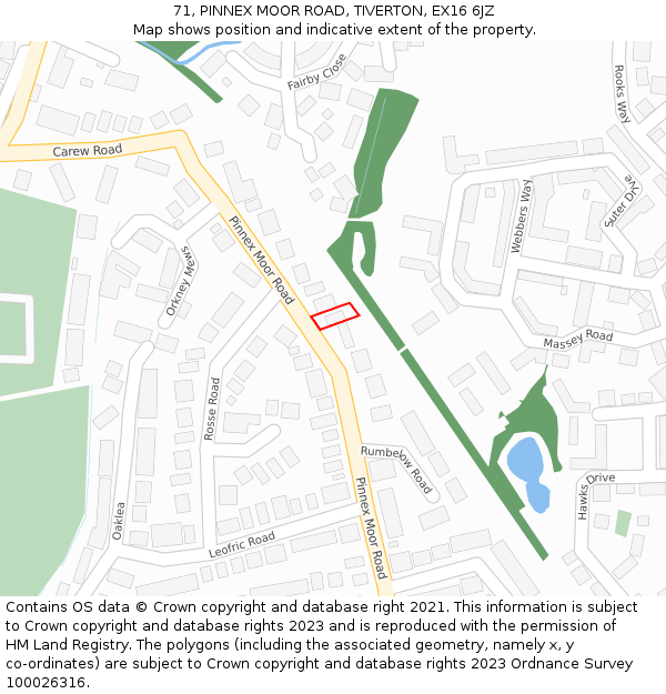 71, PINNEX MOOR ROAD, TIVERTON, EX16 6JZ: Location map and indicative extent of plot