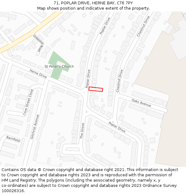 71, POPLAR DRIVE, HERNE BAY, CT6 7PY: Location map and indicative extent of plot