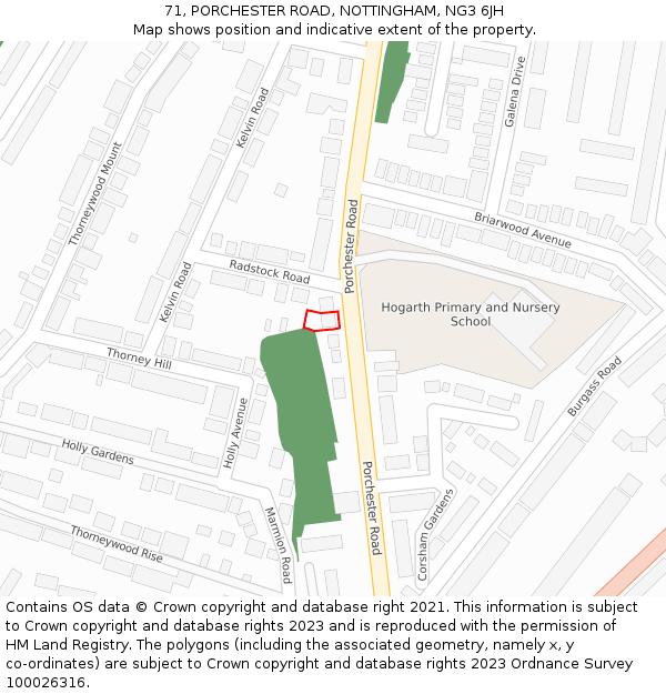 71, PORCHESTER ROAD, NOTTINGHAM, NG3 6JH: Location map and indicative extent of plot