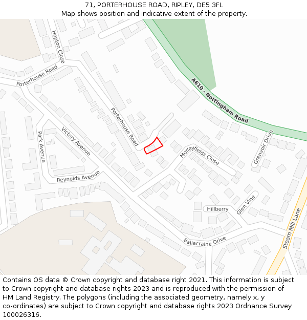 71, PORTERHOUSE ROAD, RIPLEY, DE5 3FL: Location map and indicative extent of plot