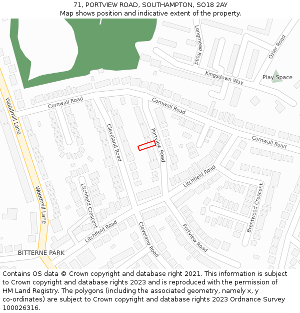 71, PORTVIEW ROAD, SOUTHAMPTON, SO18 2AY: Location map and indicative extent of plot