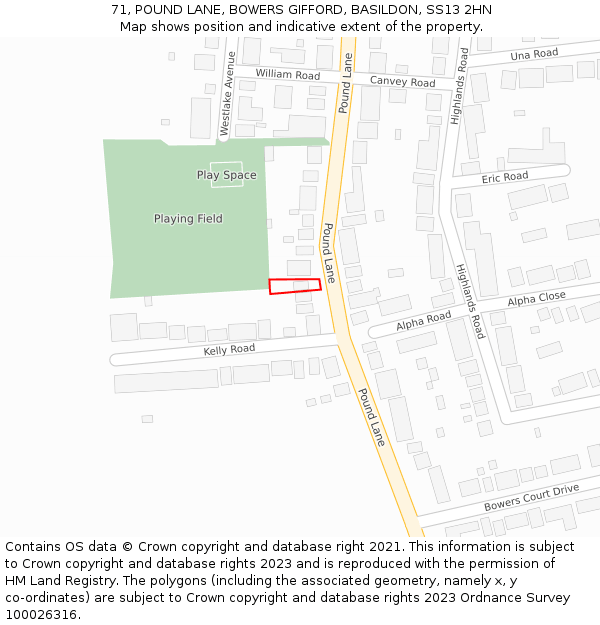 71, POUND LANE, BOWERS GIFFORD, BASILDON, SS13 2HN: Location map and indicative extent of plot