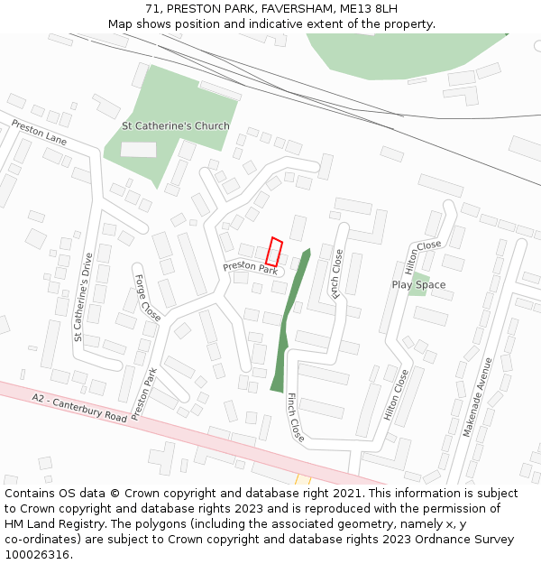 71, PRESTON PARK, FAVERSHAM, ME13 8LH: Location map and indicative extent of plot