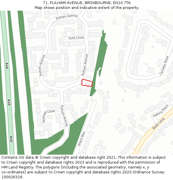 71, PULHAM AVENUE, BROXBOURNE, EN10 7TA: Location map and indicative extent of plot