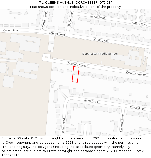 71, QUEENS AVENUE, DORCHESTER, DT1 2EP: Location map and indicative extent of plot