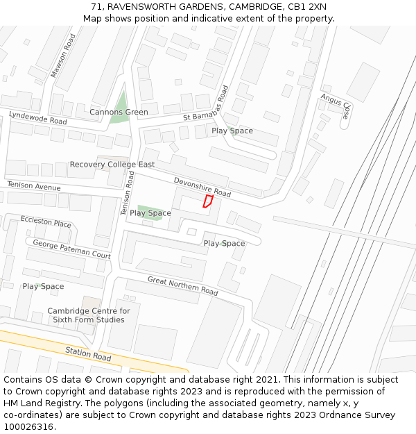 71, RAVENSWORTH GARDENS, CAMBRIDGE, CB1 2XN: Location map and indicative extent of plot