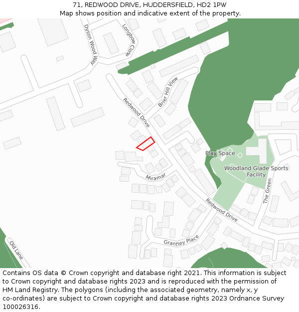 71, REDWOOD DRIVE, HUDDERSFIELD, HD2 1PW: Location map and indicative extent of plot