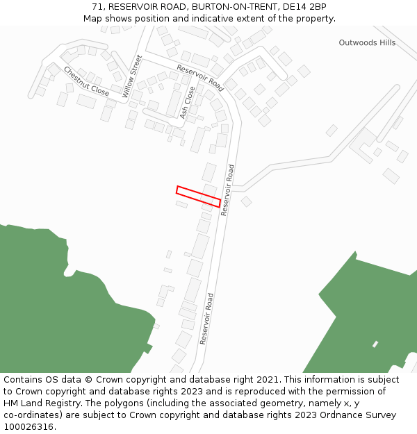 71, RESERVOIR ROAD, BURTON-ON-TRENT, DE14 2BP: Location map and indicative extent of plot