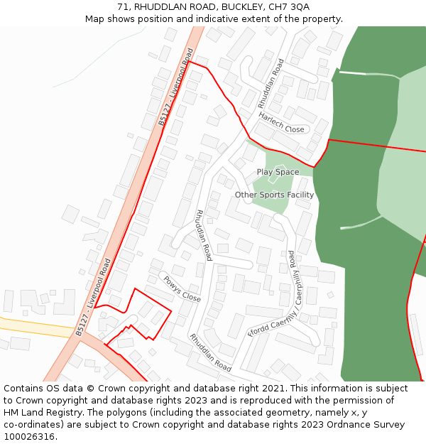 71, RHUDDLAN ROAD, BUCKLEY, CH7 3QA: Location map and indicative extent of plot